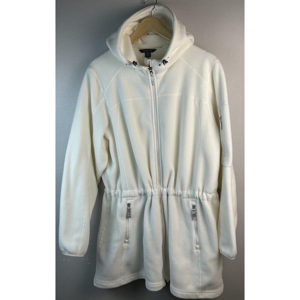 Lands End W Plus SZ 2X 20-22 Full Zip Winter White Polartec Fleece Hooded Jacket